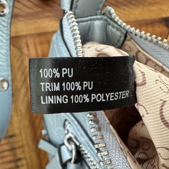 Guess Y2K Chanera Mini Shoulder Bag Blue Metallic Baguette Logo Vegan Studded - Picture 16 of 16